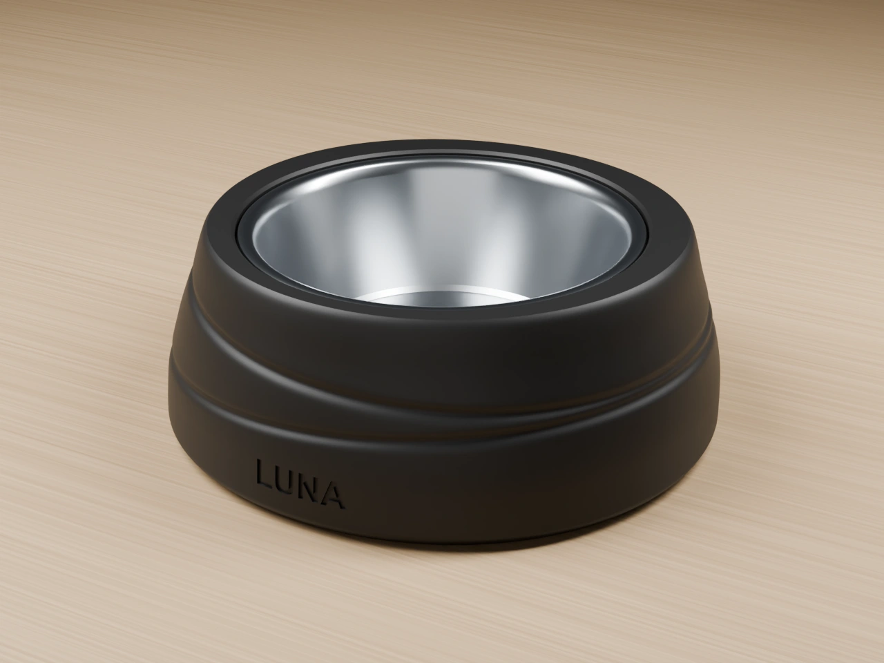 Confluence Single Bowl in Matte Black with removable stainless bowl, on an oak floor