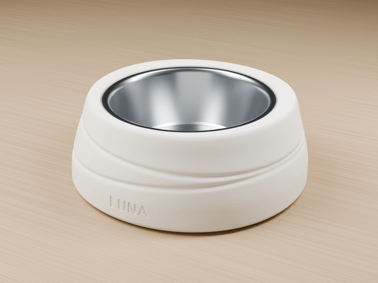 Confluence Single Bowl in Warm White with removable stainless bowl, on an oak floor