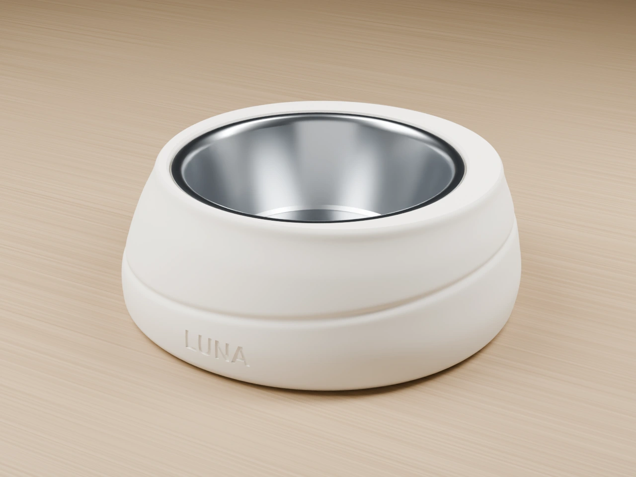 Orbit Single Bowl in Warm White with removable stainless bowl, on an oak floor