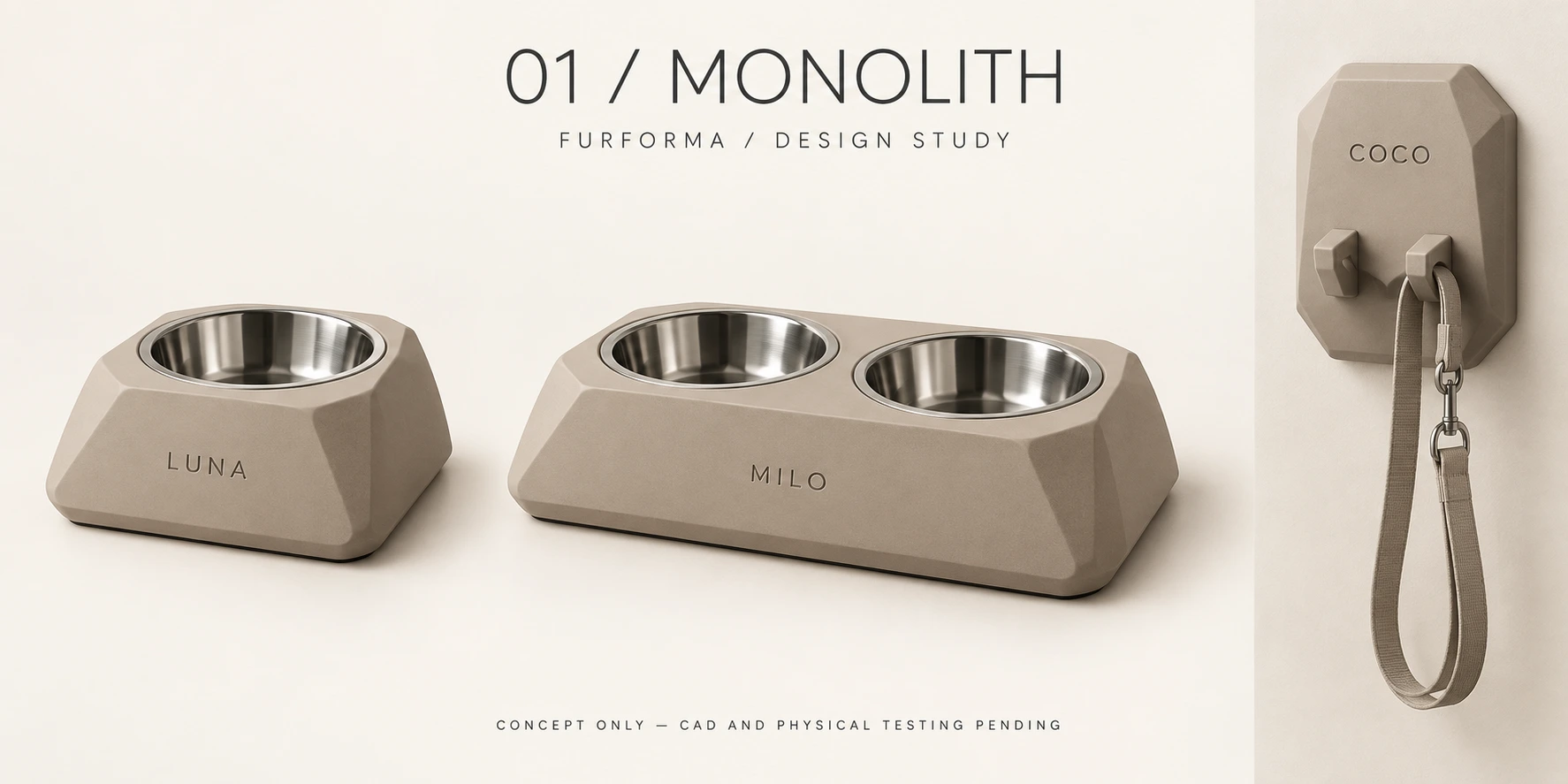 Monolith design study showing a single bowl, twin station and matching wall organizer